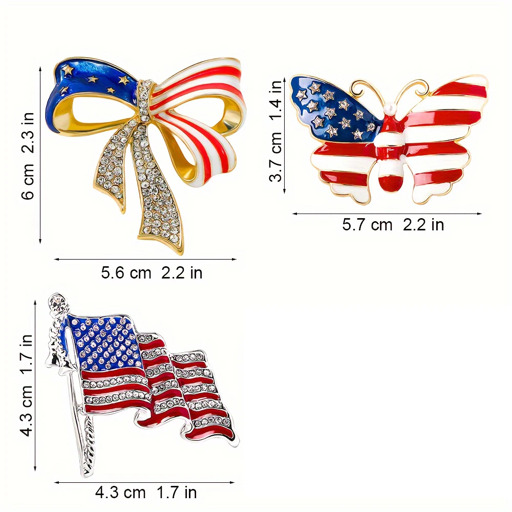Custom Rhinestone American Flag Lapel Pin Butterfly Design Metal Badge for Accessories