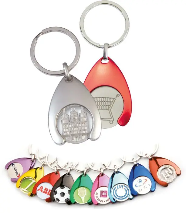 Promotional Wholesale Cheap Custom Metal Euro Coin Token Supermarket Shopping Cart Token Trolley Coin Keychain