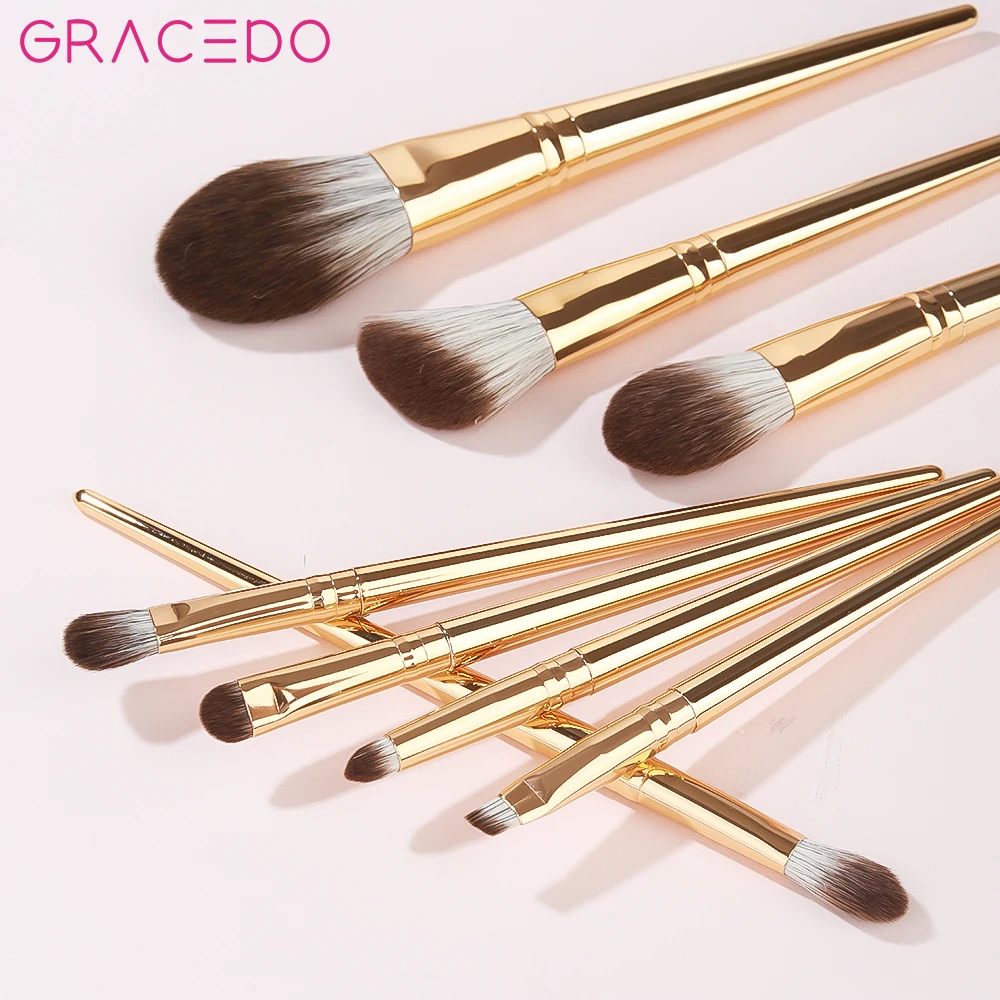 Gracedo professional makeup brush set 8 piece gold set makeup brushes professional makeup brush set