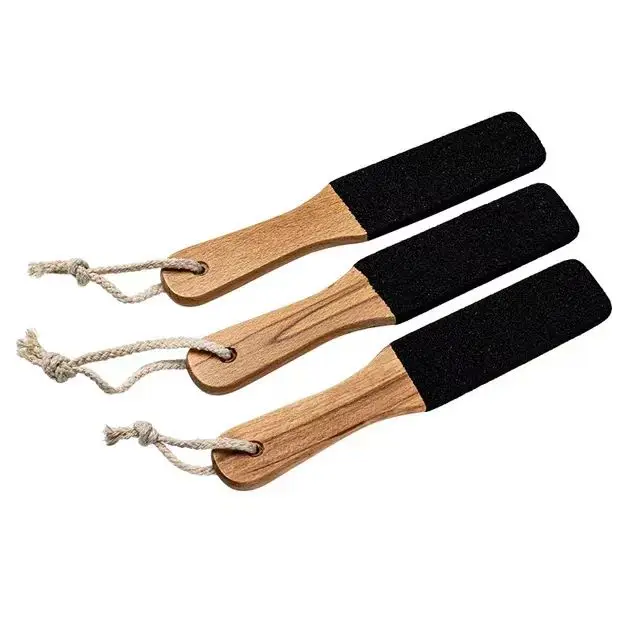 Personal Care Pedicure Foot Scrubber Callus Remover Double Sided Sand Foot File With Bamboo Long Handle