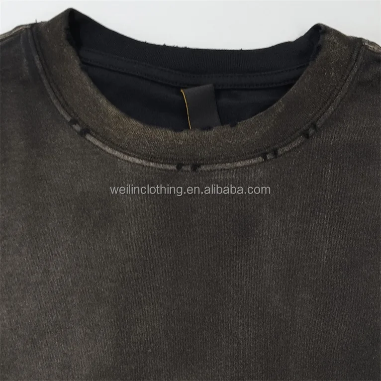 Custom baggy loose oversized vintage heavy distressed ripped wash t shirt for men