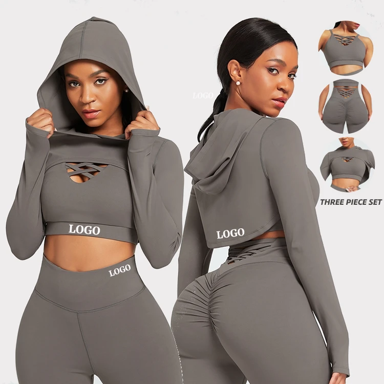 
Stylish Casual Hoodies Crop Top Sports Suit Womens Activewear Workout Sets Fitness Yoga Apparel 