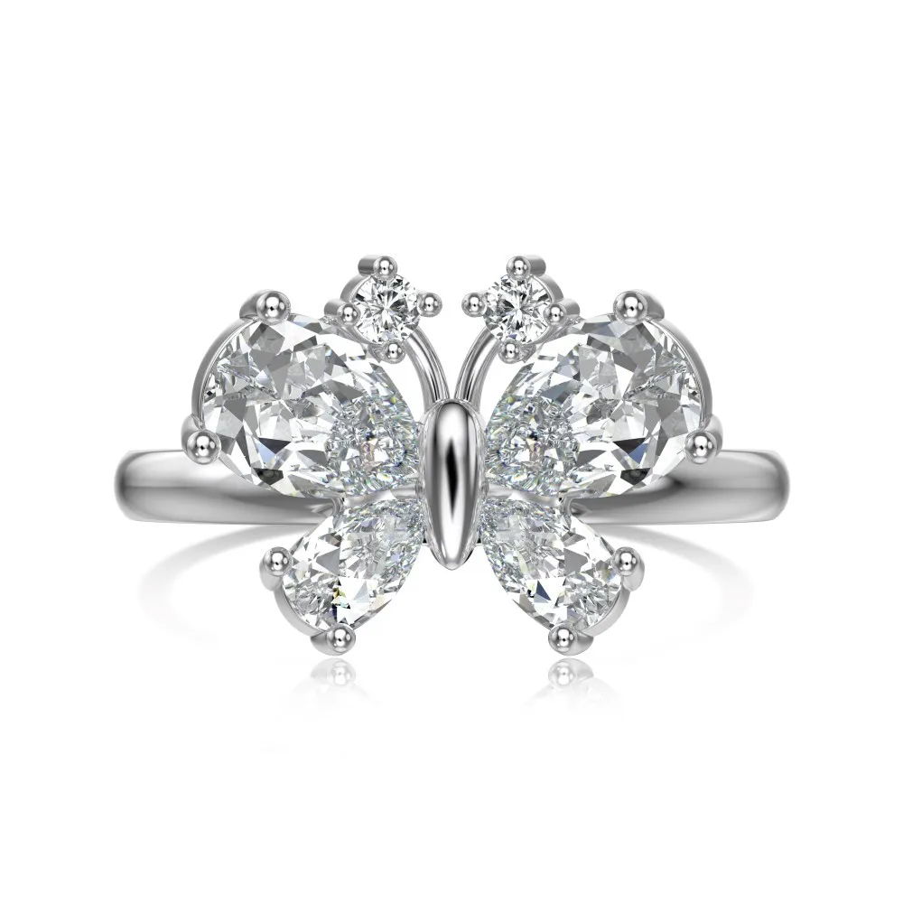 S925 Sterling Silver Female Ring Elegant Light Luxury Japanese Korean Style Inlaid Water Drops Pear-Shaped Diamond Zircon