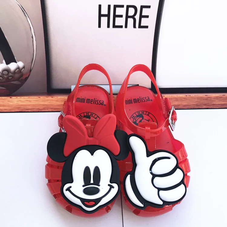 Детские сандалии-желе в греческом стиле, Нескользящие, с рисунком Микки и Минни Маус, плоская подошва, унисекс