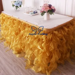 SK010G real picture birthday party wedding decoration  8ft long75cm drop light purple organza curly willow table skirting