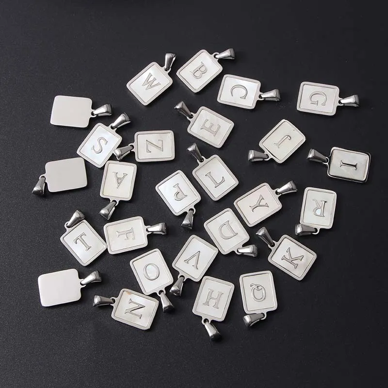 Hot Sales Stainless Steel 18K Gold Plated Initial Letters Shell Square Pendant for Necklace