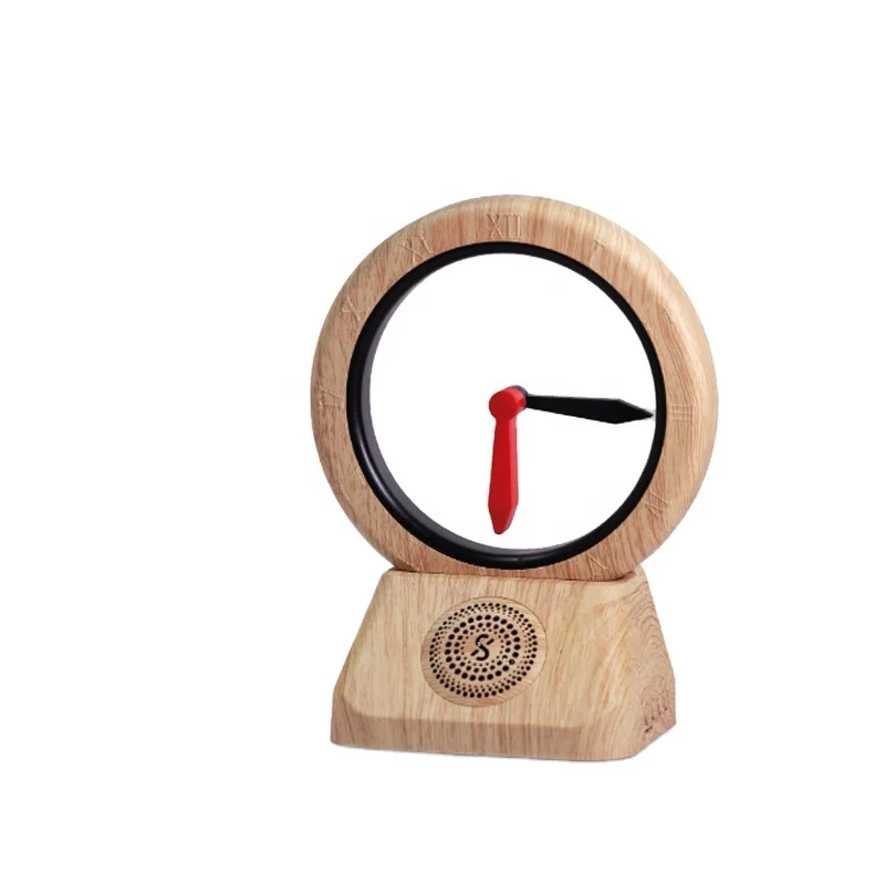 2024 New Floating Clockwise Creative Reverse Clock Vintage Bluetooth Speaker Wooden Desk Clock