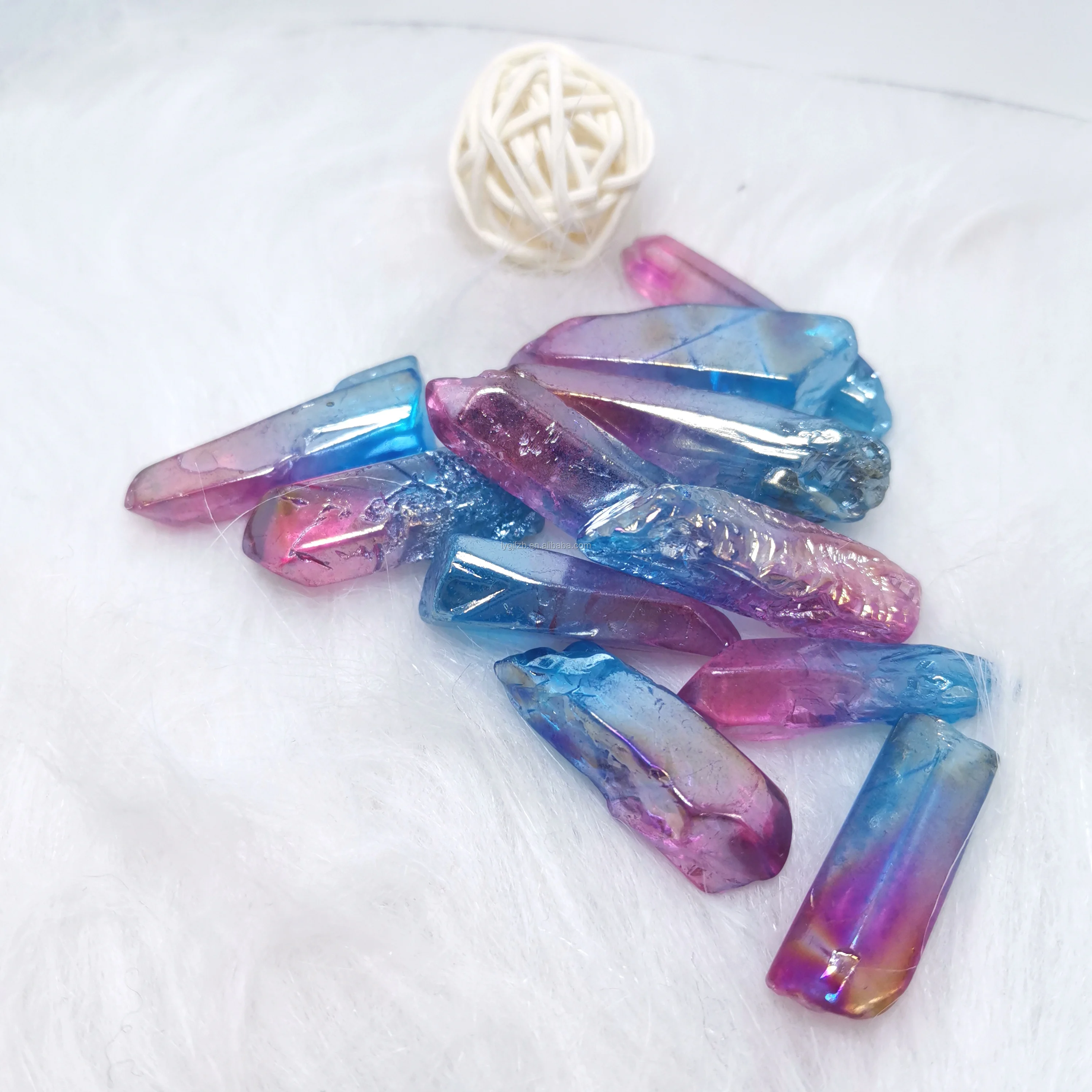 Wholesale aura titanium coated crystal points quartz polished sticks spikes aura Point