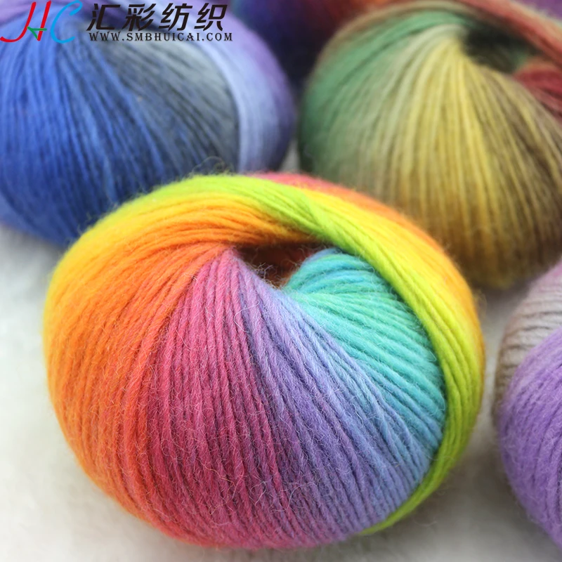 SMB Winter in stock 1/3.6Nm 50g ball wholesale 100% wool Long distance dyeing hand knitting rainbow yarn for shawl sweater