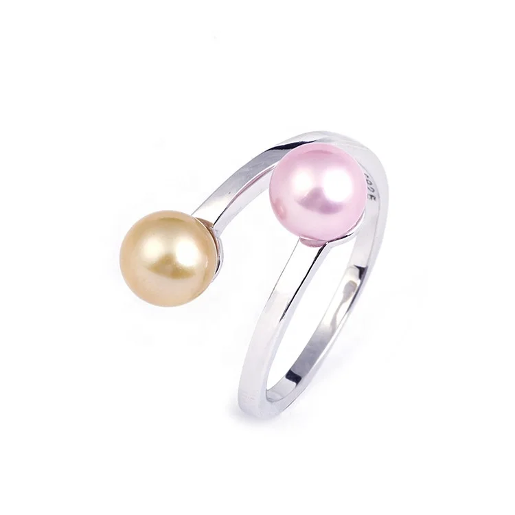 
Made In China Simple Design Sterling Silver Wedding Rings With Pink Pearl 