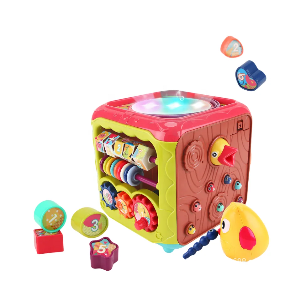 2023 Baby Battery Operated 1108 Learning Drum Game Piano Cube Box Story Toy Musical Instruments With Light Up For Kids