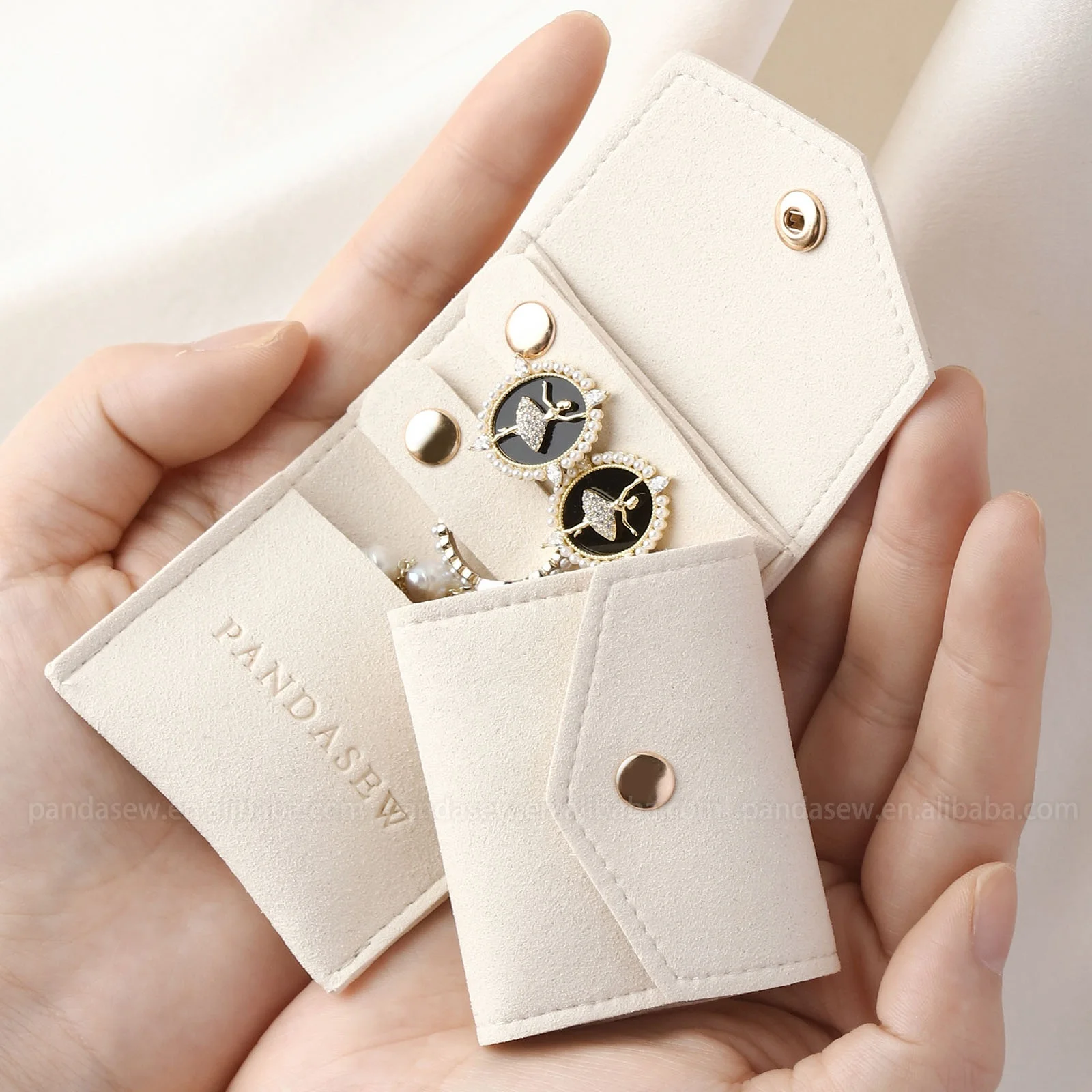 PandaSew Custom Logo Premium 1.4mm Microfiber Jewelry Organizer Travel Carrying Roll Bag Jewelry Pouch