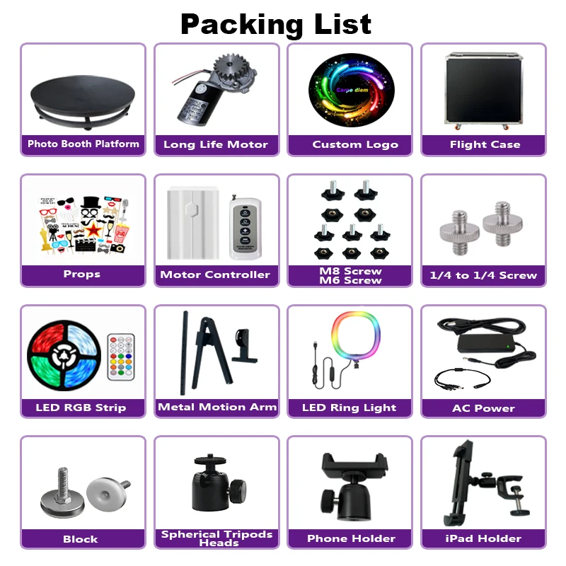 Factory Shipping 360 Photo Booth for Sale in China Portable With Ring Light With Logo Professional Lighting Photo Booth 360