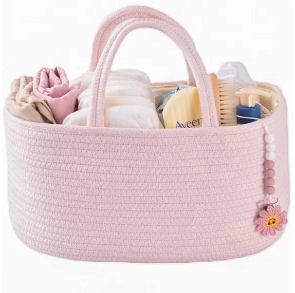 Cotton Rope Nursery Storage Bin Basket Portable Holder Tote Bag for Changing Table Car Travel