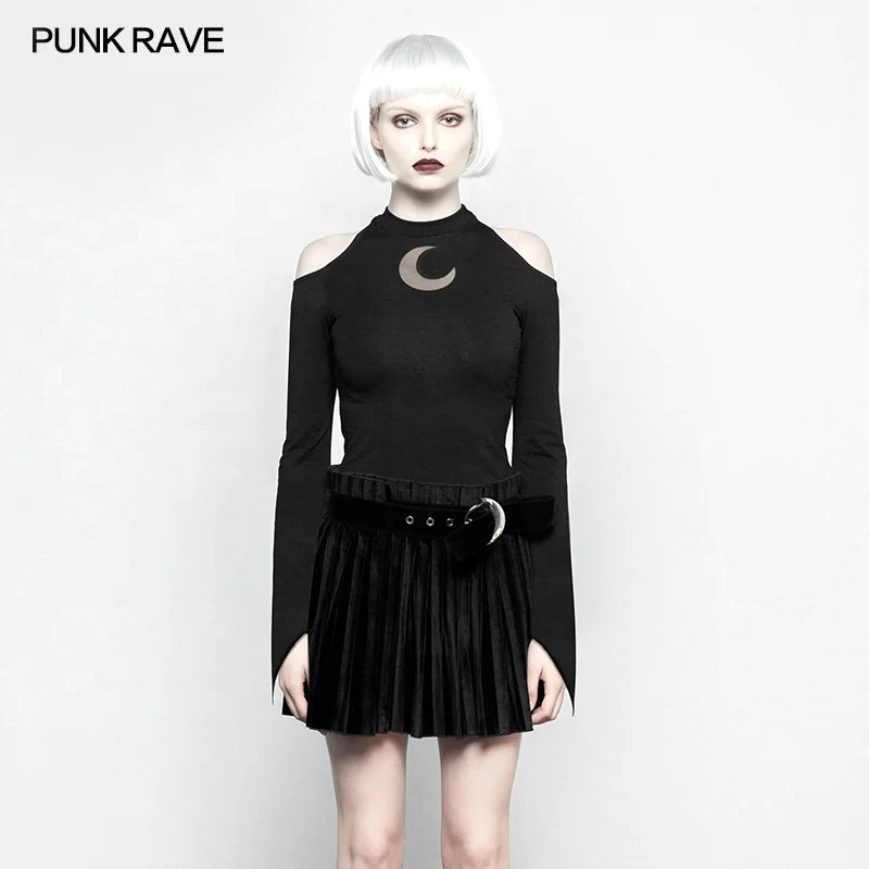 PUNK RAVE Latest Women Gothic Fancy Tight Sexy Strapless Dress OPQ-304 With Moon Pattern And Long Sleeve Dress