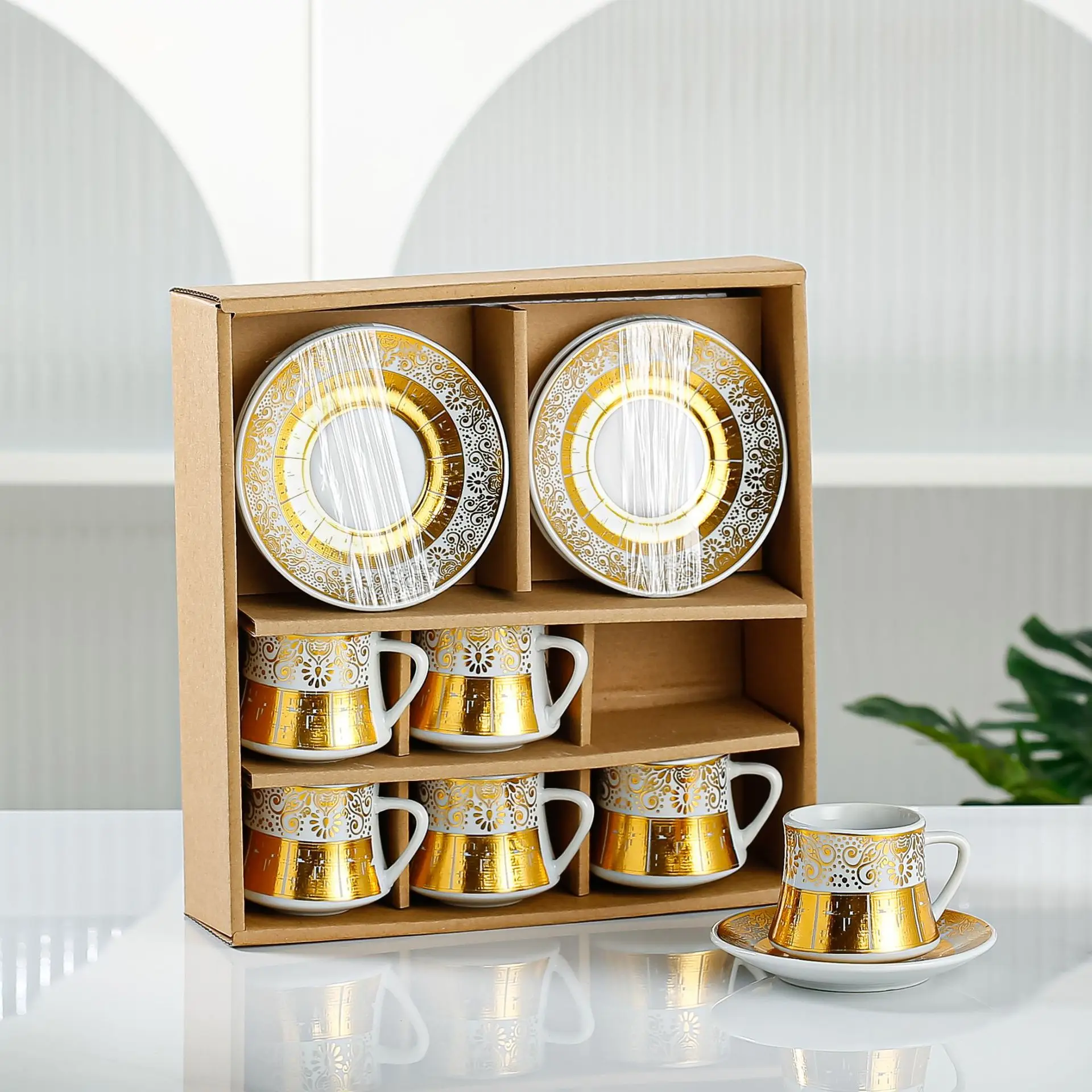 Cross-Border Wholesale European Style Ceramic Six-Cup Six-Dish Set Activity Practical Coffee Set Business Meeting Sale Gift