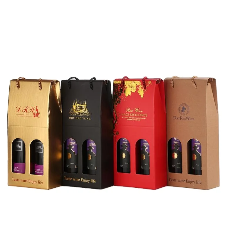 Custom label cardboard wine box Carrier wholesale cheap portable handling corrugated packaging of 2 beer boxes