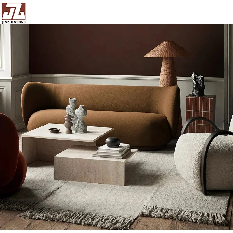 Modern Beige Marble Cafe Table Indoor and Outdoor Side Table for Home Living Room Cut-to-Size Stone Furniture