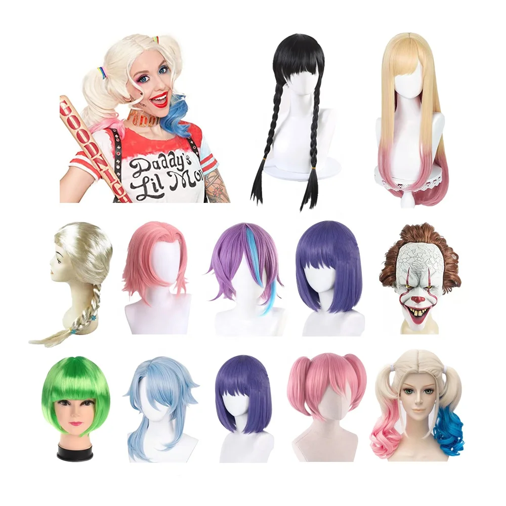 Wholesale Half Black White Fiber Wigs Synthetic Long Curly Wavy Cosplay Party Wig for Women Costume