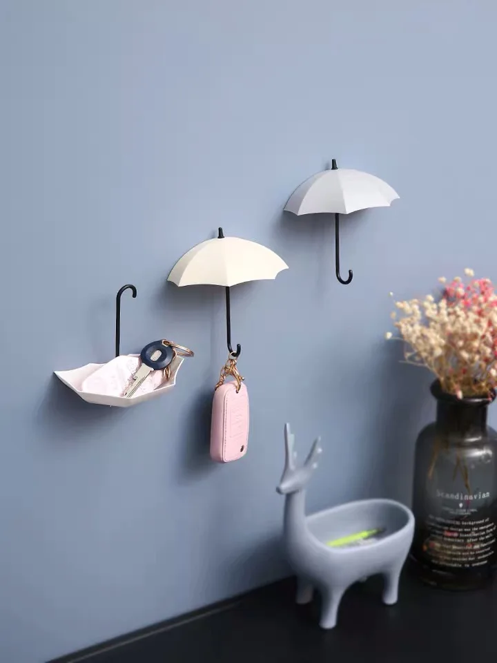 Wall Mount Hook Plastic Umbrella Shape Key Hook on the Wall Adhesive Hook 3pcs