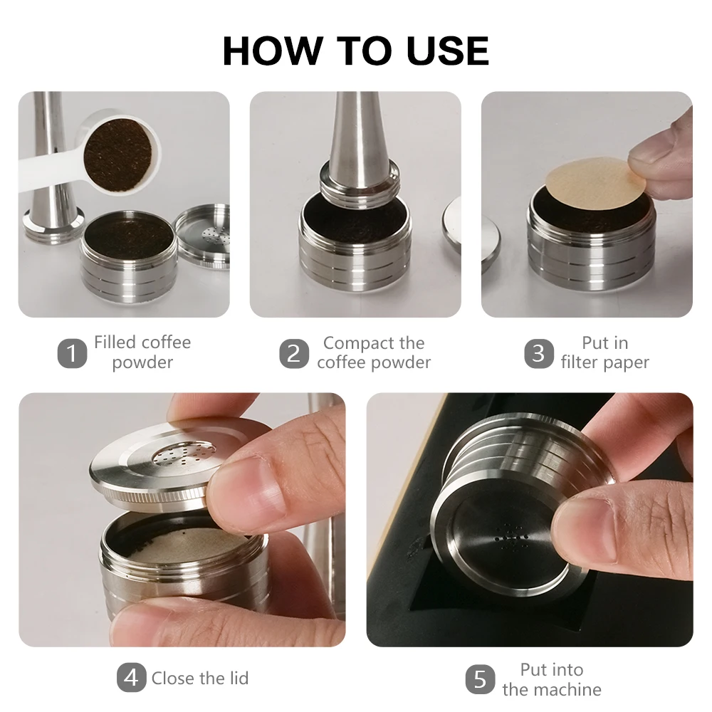 3Pods 1Tamper Set Reusable Coffee Pod Refillable Coffee Capsule Compatible With DETAL Q NDIQ7323 DETALQ MILKQOOL LAVAZZA EP MINI