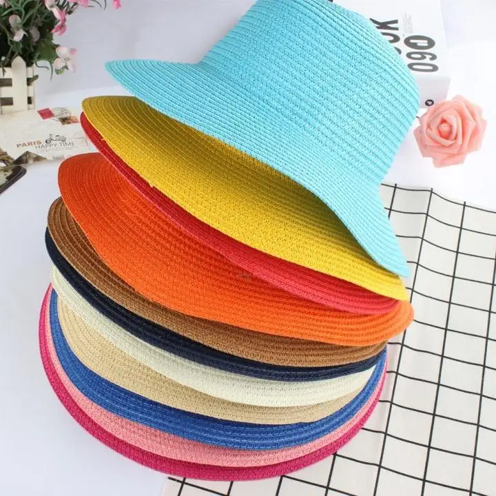 Флуоресцентная зеленая светло-коричневая фетровая шляпа натуральная соломенная с плоским верхом Солнцезащитная Складная пляжная дорожная