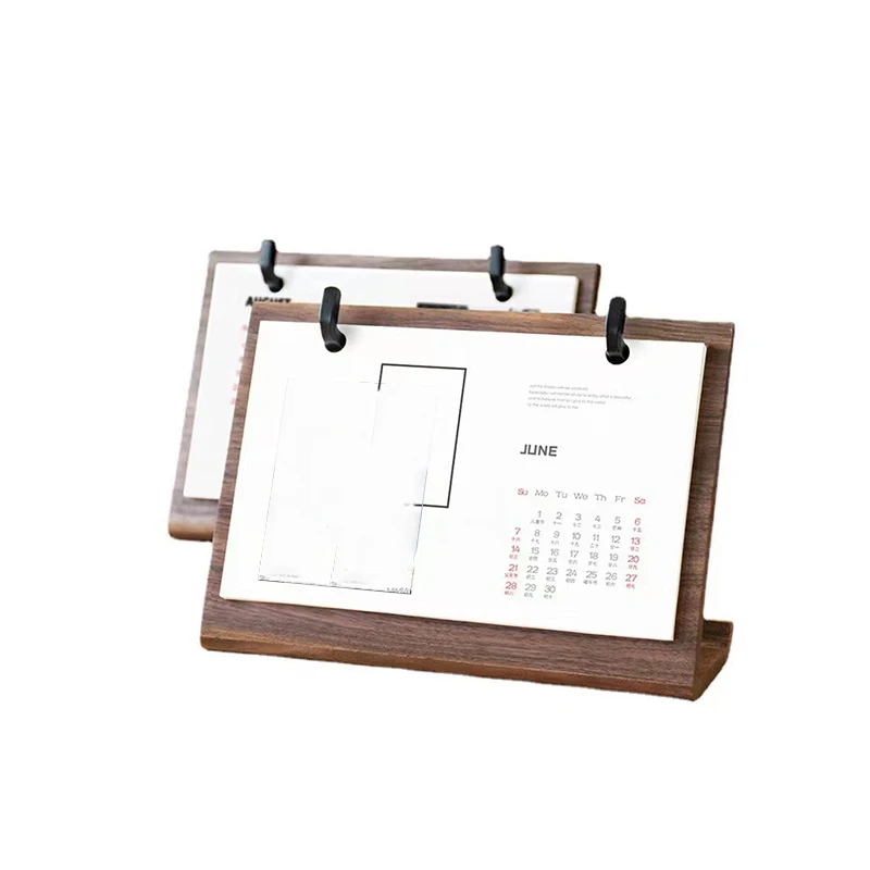 Custom Luxury Home Decor Creative Desk Decoration Crafts Table Ornaments Calendar Base Stand Solid Wooden Calendar