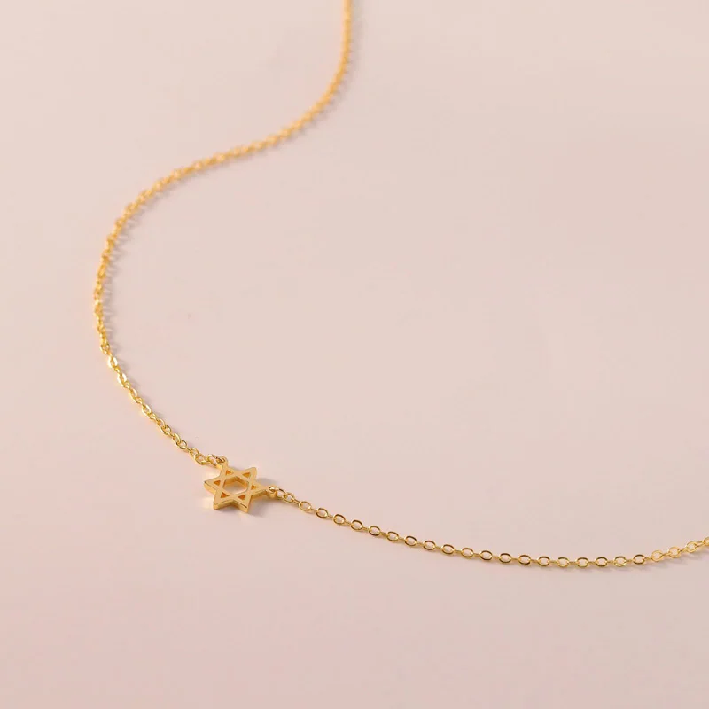Waterproof gold plated stainless seel star of david pendant dainty necklace chain jewelry accessories for women