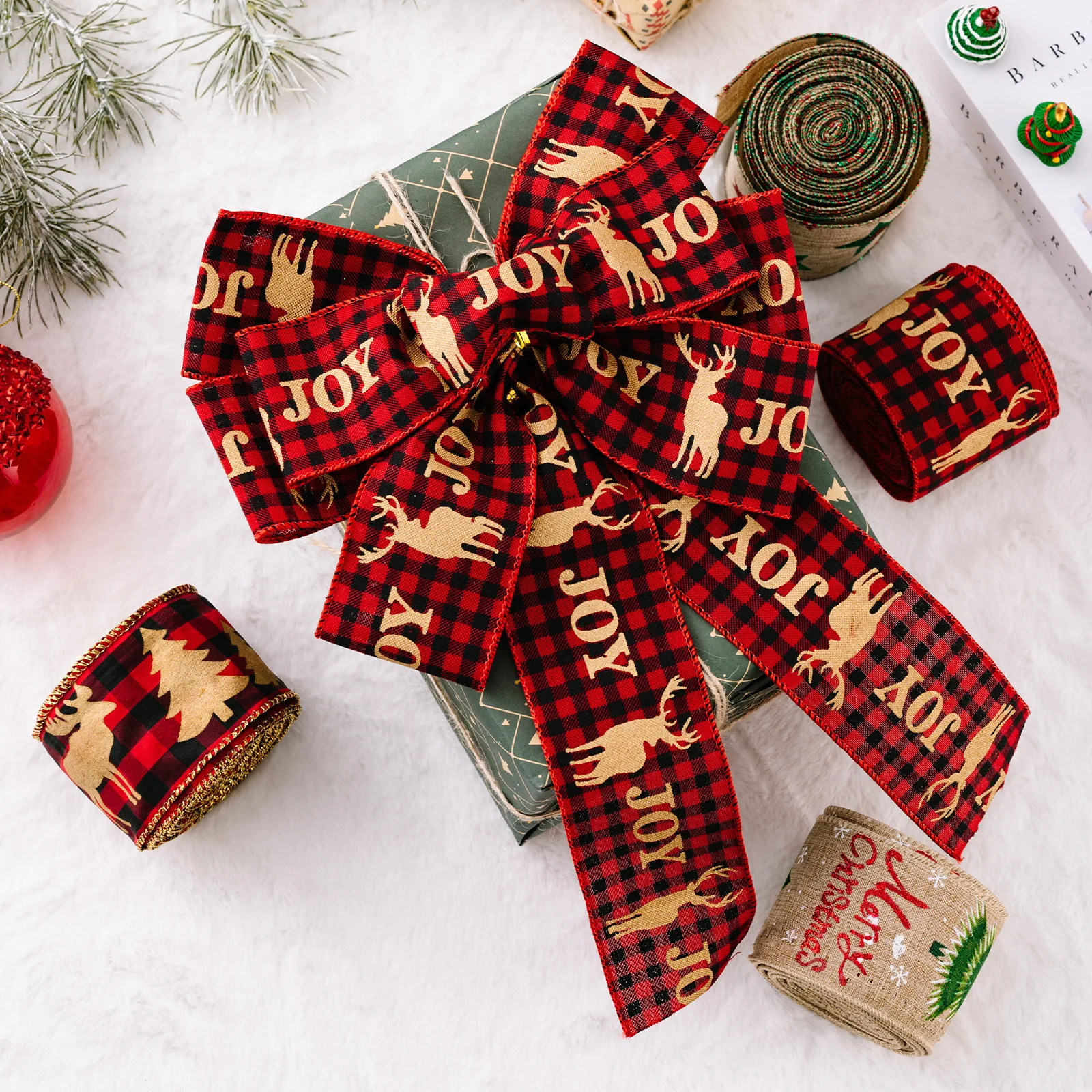 Christmas Ribbon Christmas Wired Edge Ribbons Burlap Craft Ribbon for Christmas Tree Decoration