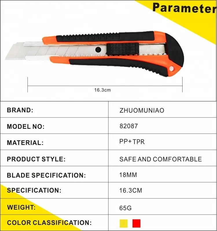 18mm Auto Retractable Blade Safety Snap Off Knife Hand Tools Cutter Knife OEM