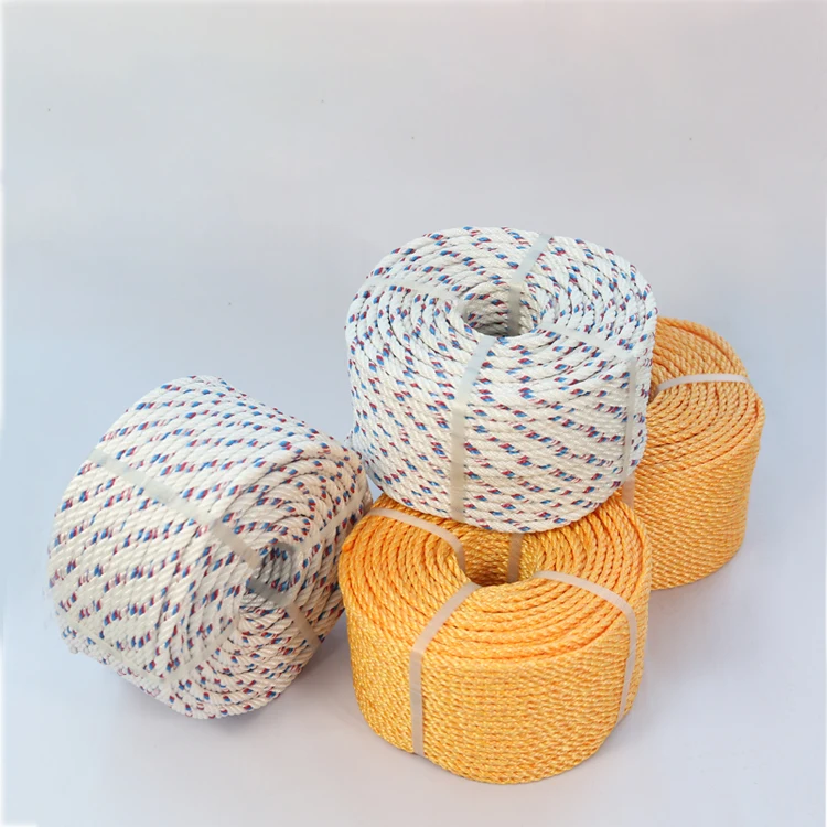 White With Orange Fleck Twisted Rope Type PP  3 Strand 10mm pp Rope for Marine Rope