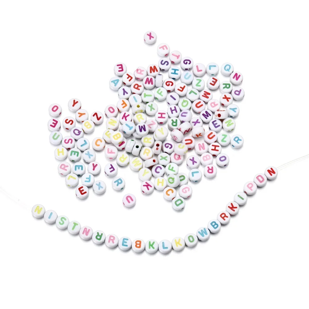 Wholesale 500pcs DIY Jewelry Making 4*7mm White & 26 Alphabet Color Acrylic Beads Flat round Shape Accessories