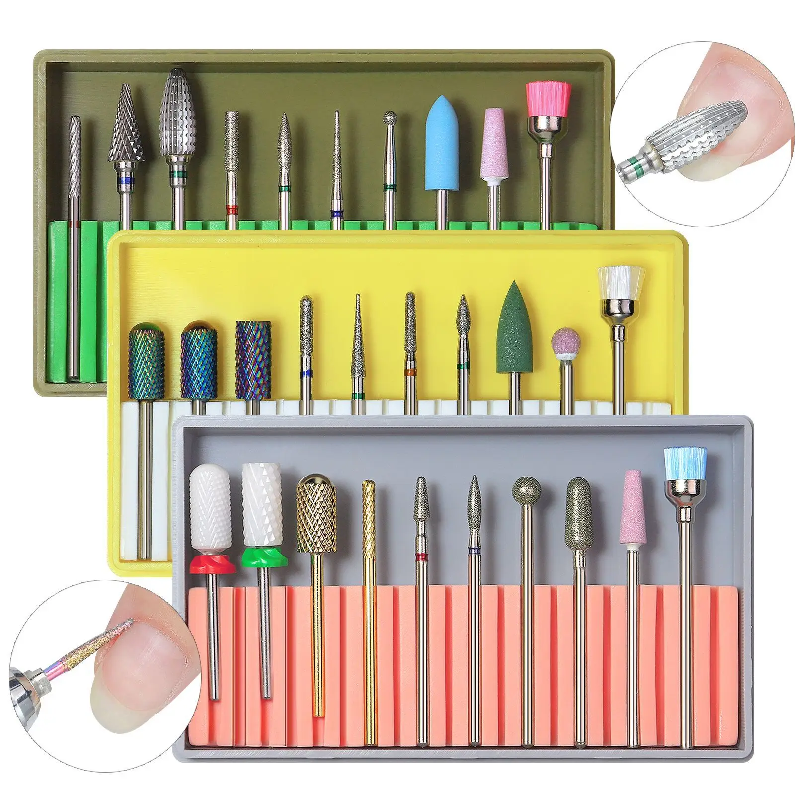 Professional High Quality Fine Cuticle Clean Small Tornado Tapered Barrel Crystal Diamond Tungsten Steel Set Nail Drill Bits