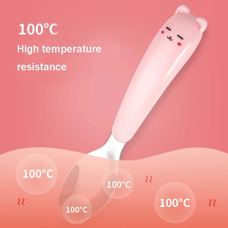 High Quality Toddlers Utensils Cute Cartoon Handle Stainless Steel 304 Safe Baby Spoon and Fork with Case Kids Cutlery Set