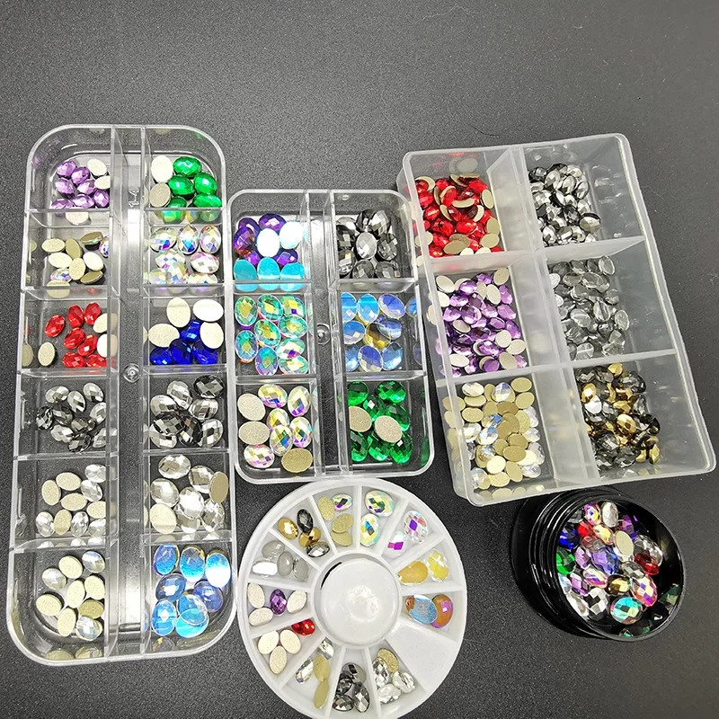 HZRcare Wholesales Shapes Mixed Colors Box Package Nail Rhinestones For Nail Accessories