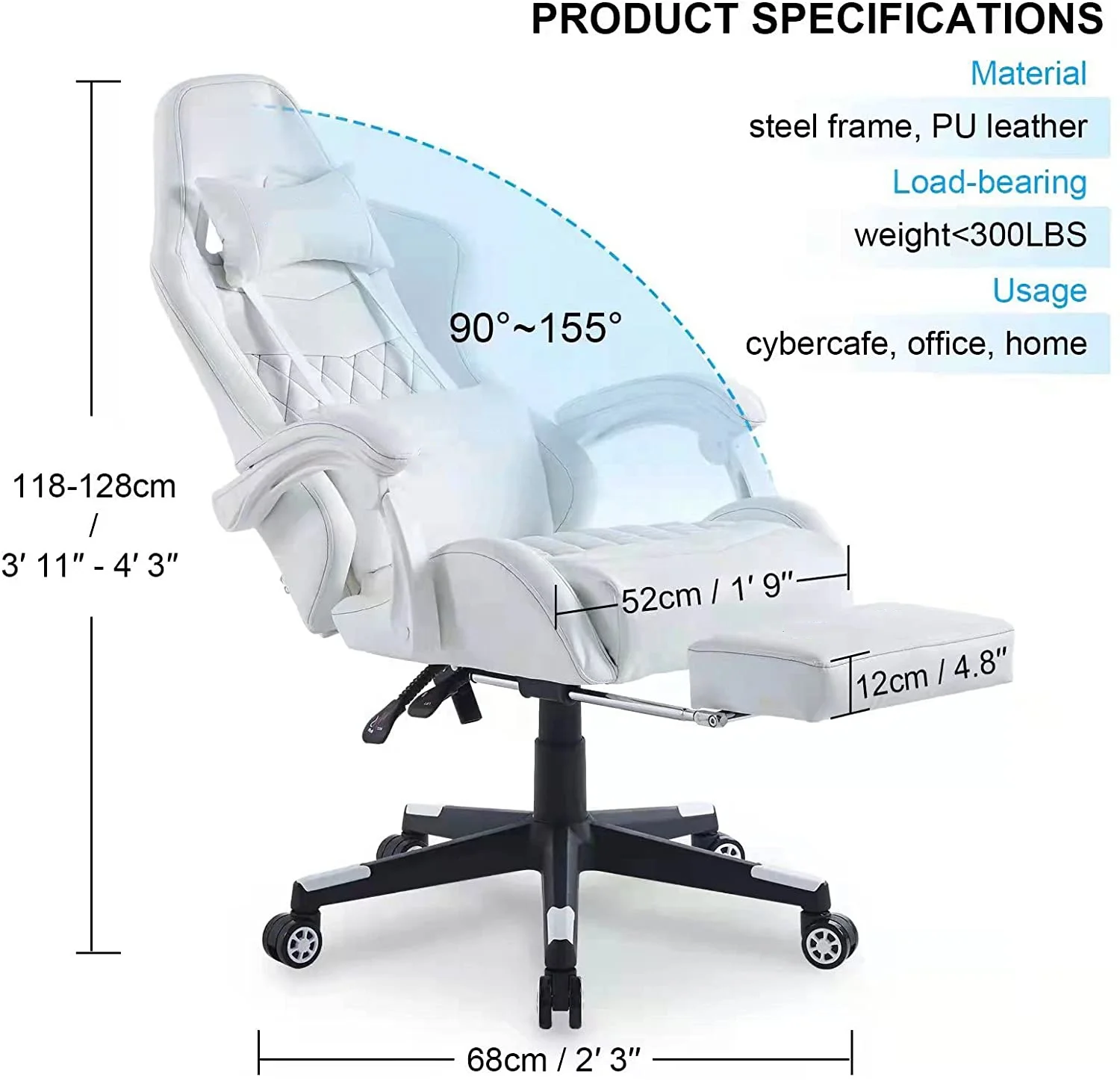 Latest design superior quality wholesale e-sports high quality Full White PVC Leather Gaming Chair Sillas Gamer with Footrest