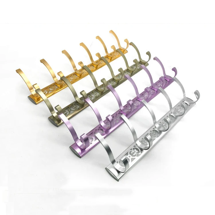 5 Hooks Aluminum hanger metal clothes hooks wholesale hooks for bathroom wall mounted