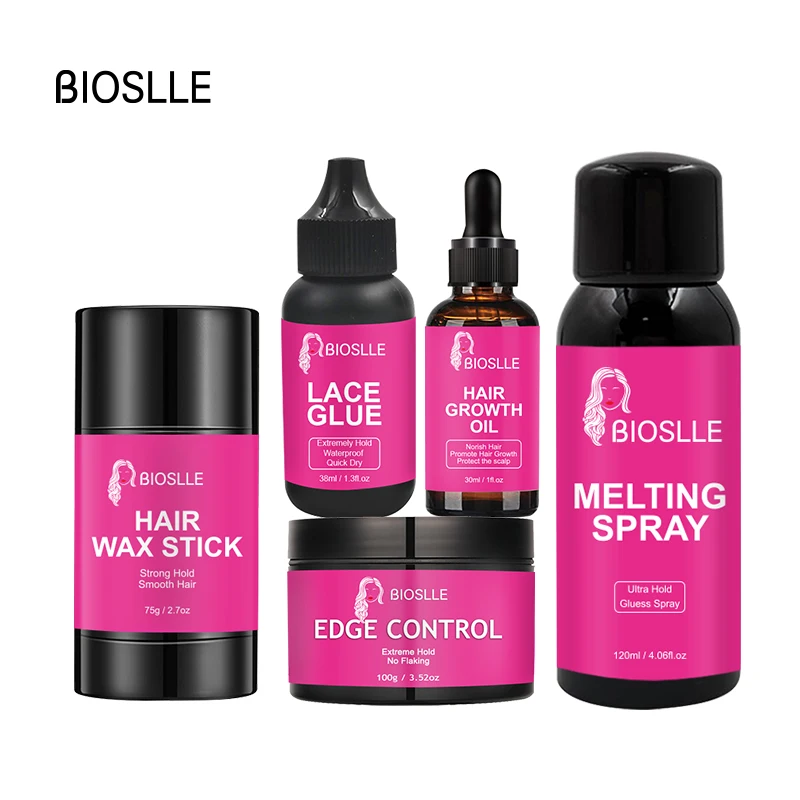 BIOSLLE Private Label Glue For Lace Wig Essential Hair Growth Oil Lace Wig Melting Spray Wax Stick Kit