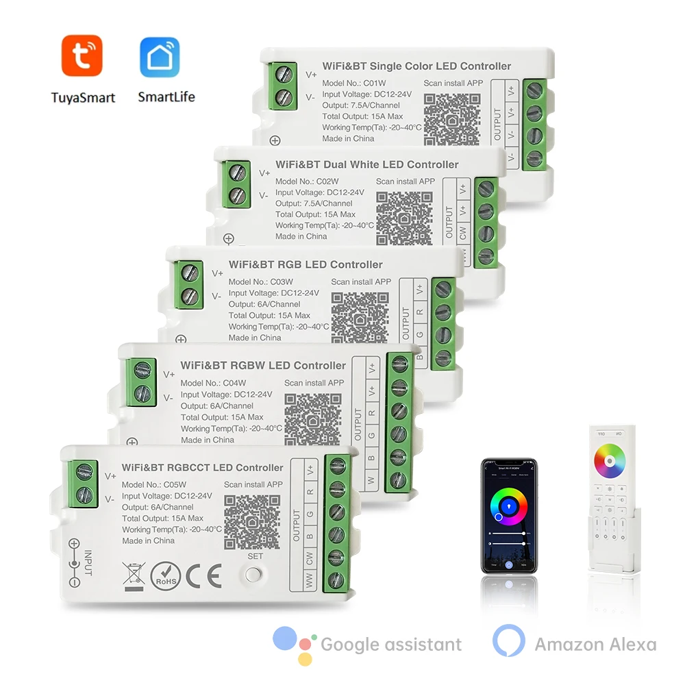 Tuya series single color/ CCT/RGB/RGBW/RGBCCT smart phone APP controllers dimmers