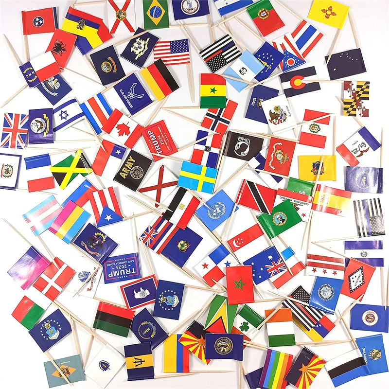 Wooden Sparrows Lock Bamboo Drinking Happy Birthday Banner Design Flag Party Pick With Heart Shape