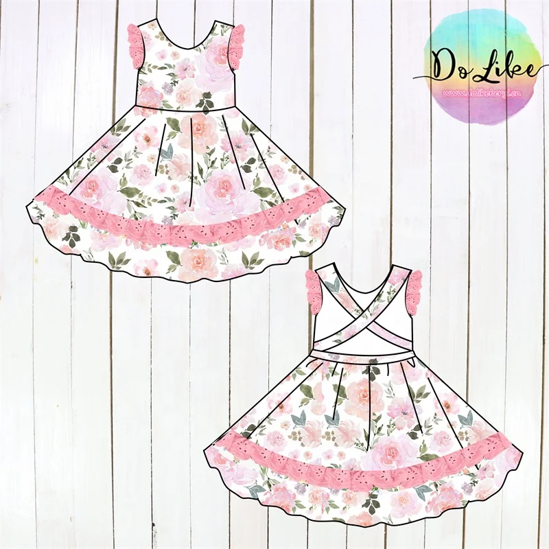 Summer kids clothing sunflower baby girl dress girls fancy dress with bow