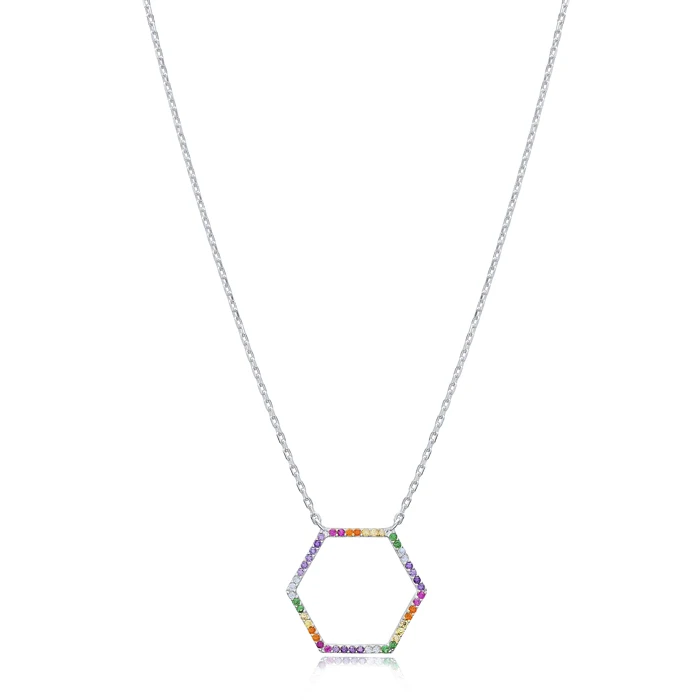 Mix Stone Hexagon Design Pendant Turkish Wholesale 925 Sterling Silver Fashion and Elegant Jewelry