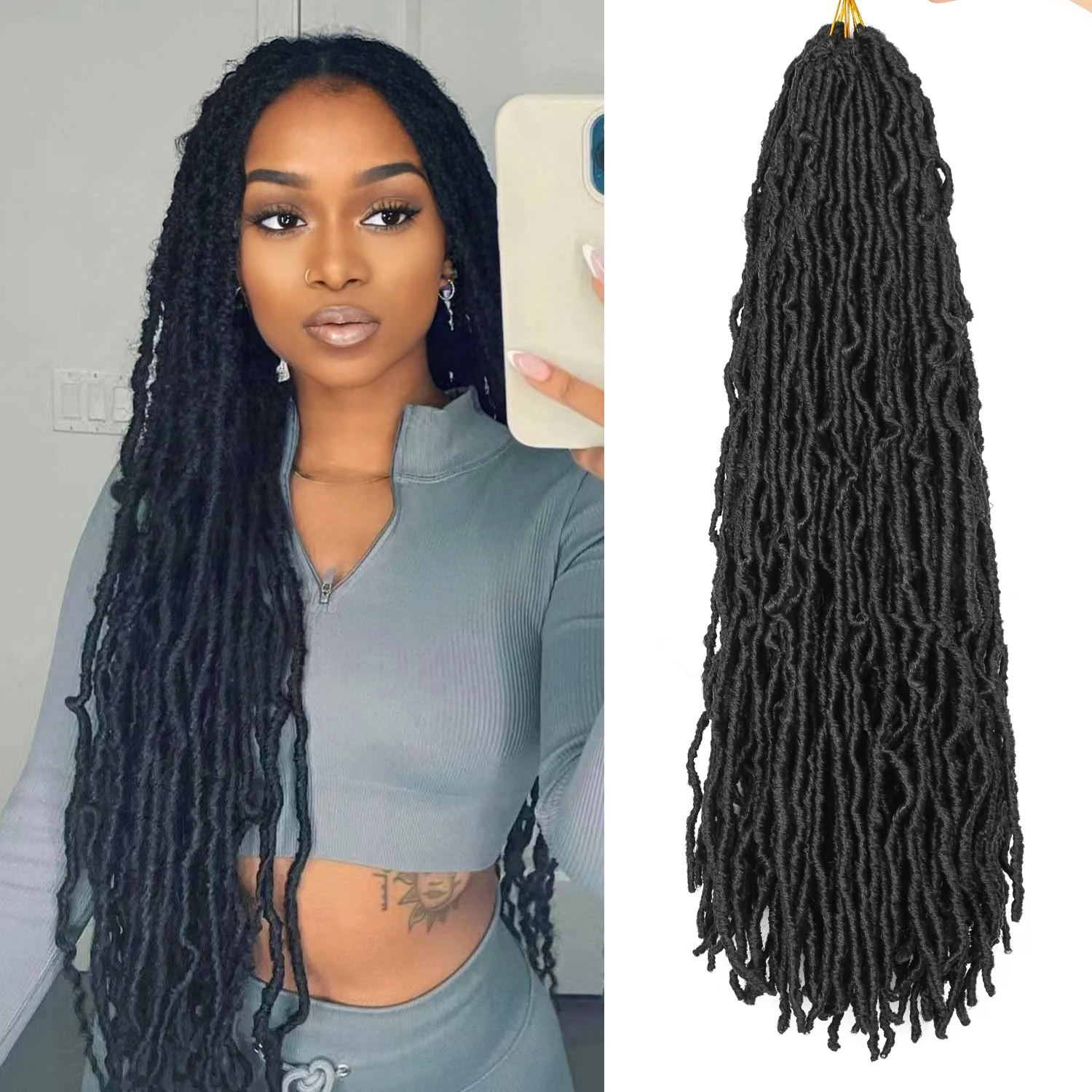 Nu Locs вязаные крючком волосы длинные мягкие локоны 36 дюймов предварительно зацикленные богини вьющиеся волны синтетические