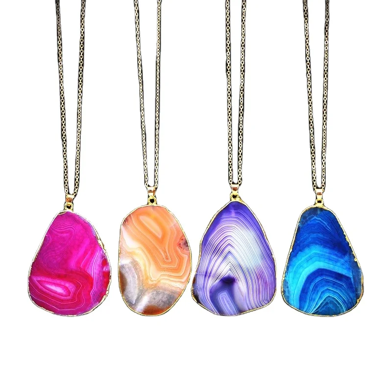 Подвеска из натурального камня, хрустальный кулон, режущие линии, плоские большие камни, подвески, Дешевое женское ожерелье