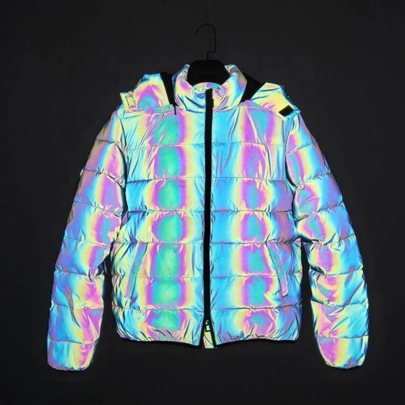 
Reflective Rainbow Color Fashion Glowing Puffer Jacket 