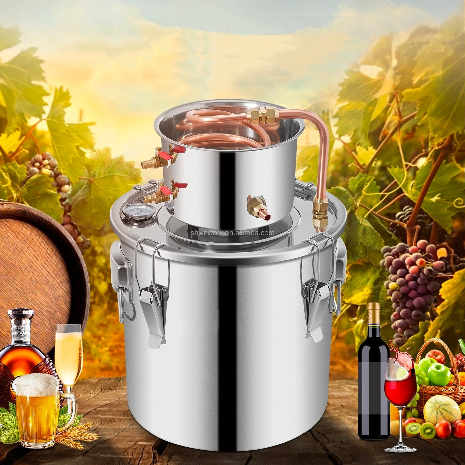 3/5/8/13 Gal Alcohol Still 12/19/30/50L Ethanol Whiskey Beer Water Alcohol Distiller Home Mini Moonshine Still
