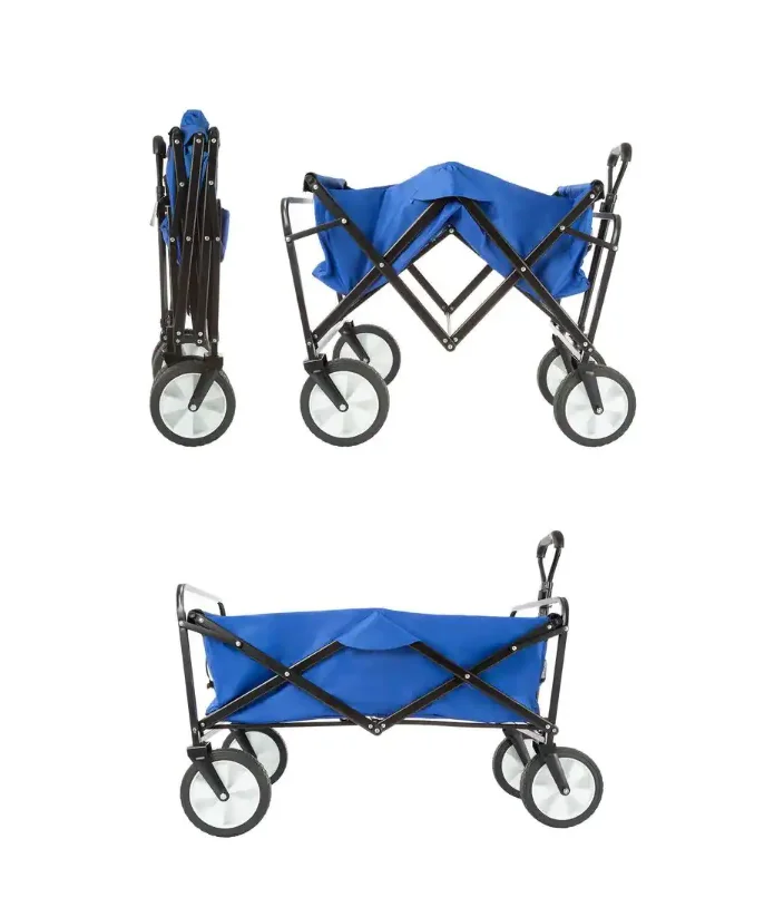 Folding garden Wagon Cart Portable Large Capacity Beach Wagon Heavy Duty Utility Collapsible camping Wagon with rubber Wheels