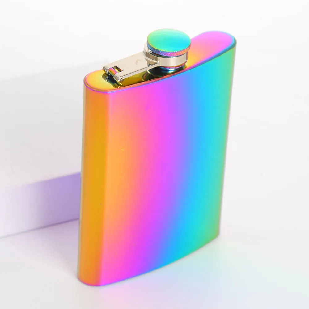 Factory 8oz stainless steel portable golden color wine liquor flask plating colorful wine hip flask