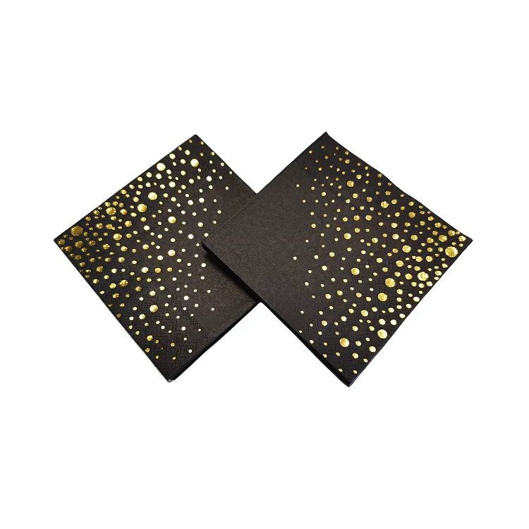 1/6 Fold Good Quality Printed Gold Foiled Personalized Elegant Cocktail Paper Napkins