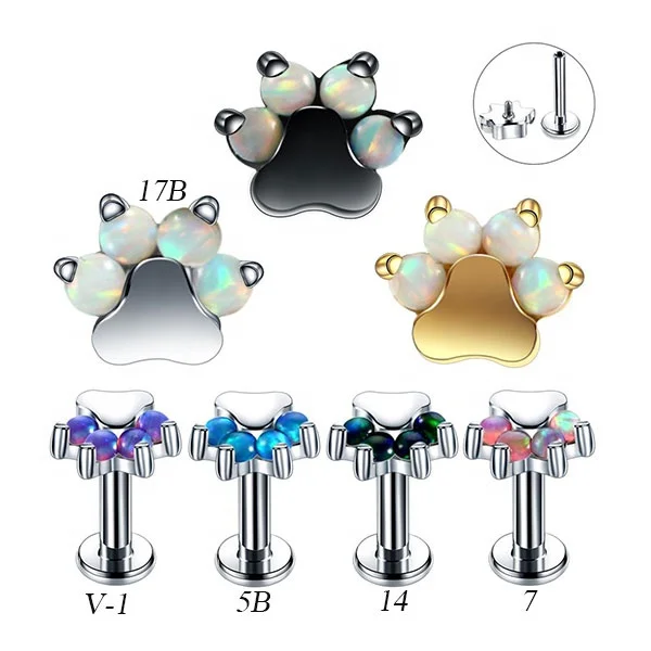 G23 Titanium Opal Labret Stud Rings Ear Tragus Earring Labret Lip Bar
